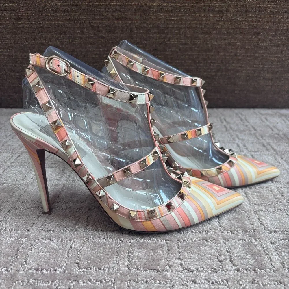 Valentino Garavani Rockstud Pumps Women's IT 40 Pointed Toe Stiletto Heel Chic